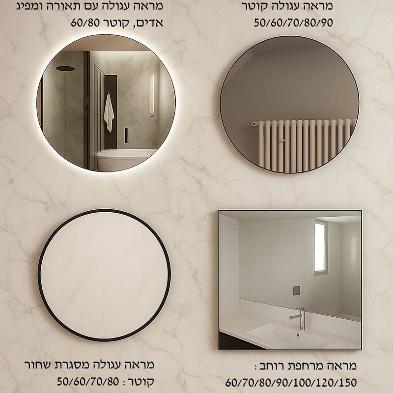 מראות עגולות ומלבניות לארון אמבטיה ZAP