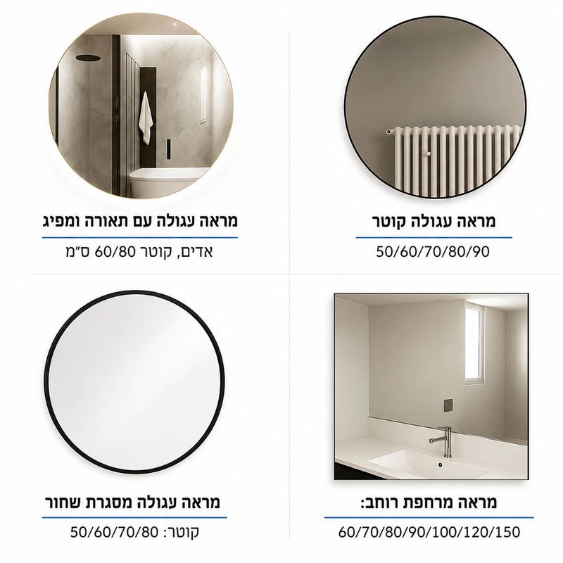מגוון מראות עגולות ומלבניות לארון אמבטיה ZOHAR
