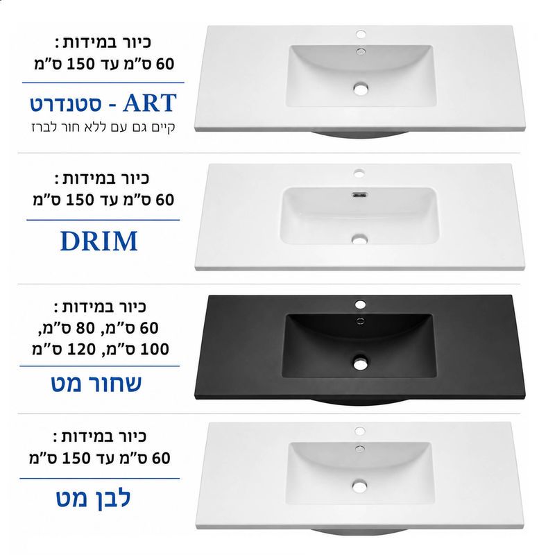 אפשרויות כיורי משטח אינטגרליים לארון אמבטיה ZOHAR