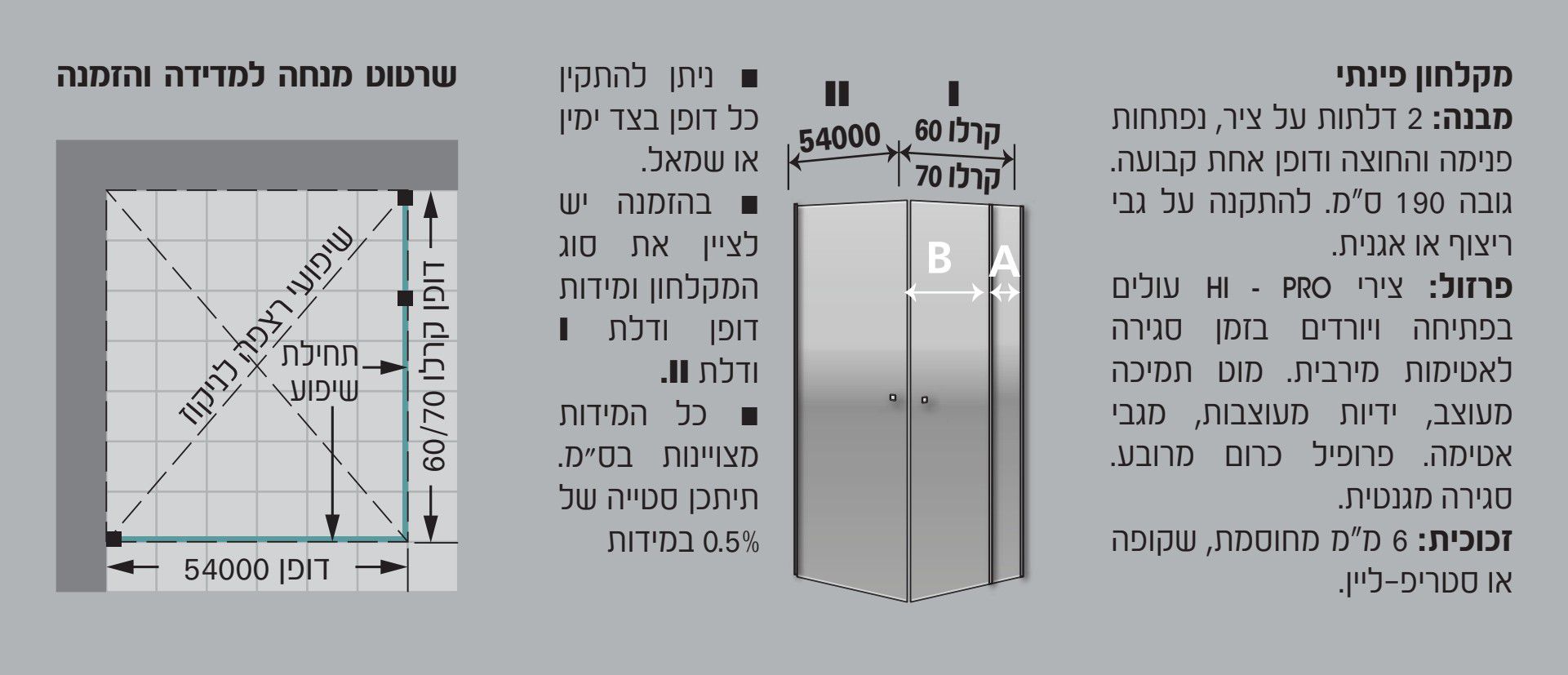 מקלחון פינתי קרלו ננו זכוכית מחוסמת